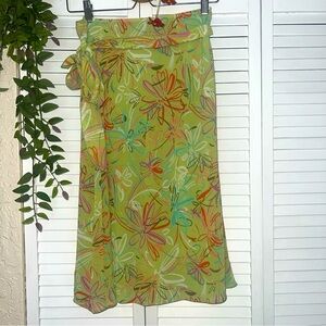 New York & Company Floral Flowy Elastic Waist Midi Small Wrap Skirt Belt tulip